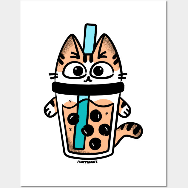 Tiger Boba Cat Tea Wall Art by plattercats